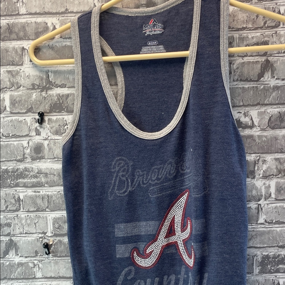 Majestic Navy and Gray Braves Tank Top